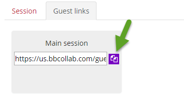 Screenshot of guest link tab of Collaborate session.