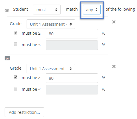 Restrict access drop-down menus changed to "any"