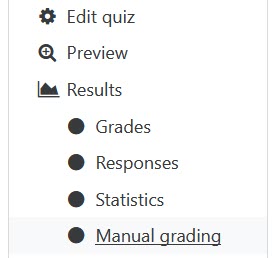 Manual grading link shown below statistics and repsonses