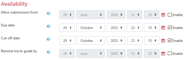 Cutoff date and due date are enabled with the same dates