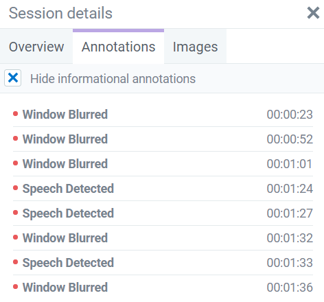 Screenshot of example annotations that might appear during a recorded session