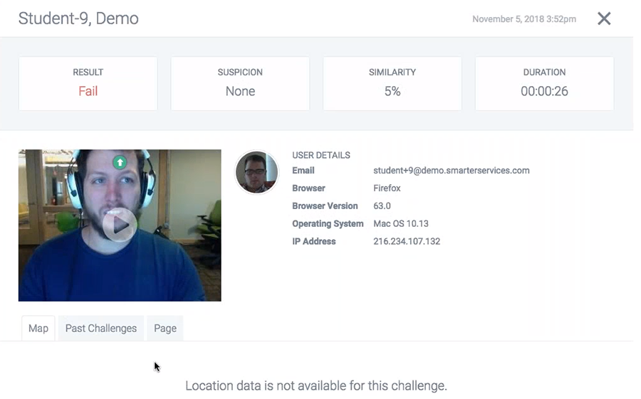 Screenshot of student's challenge attempt details