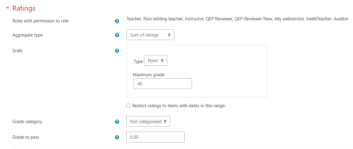 Screenshot of ratings section in discussion forum settings