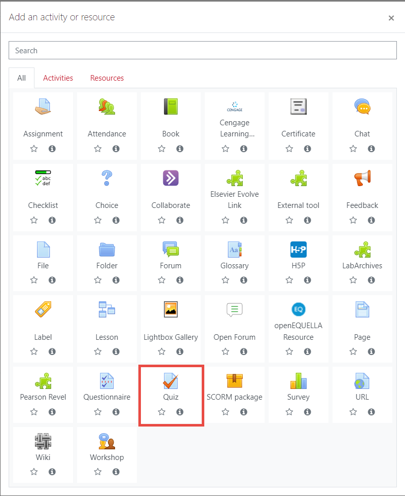 Moodle's quiz activity option