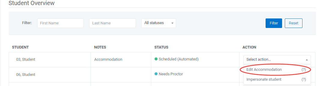 Edit accomodation option in SmarterProctoring