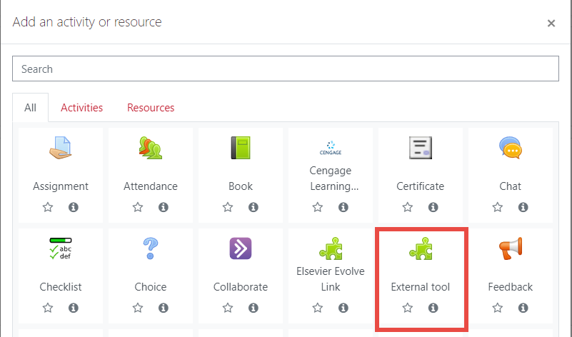Moodle's external tool option