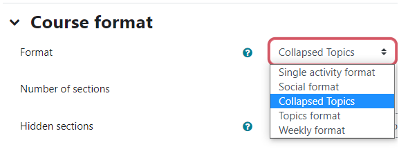 Course format dropdown list