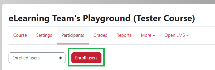 Participants tab with the enroll users button