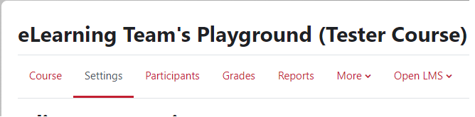 Settings tab within course