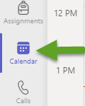 Arrow pointing to Calendar icon on left navigation bar