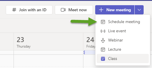 Arrow pointing to Schedule meeting option