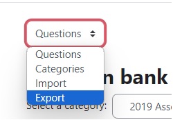 Export option from Question test bank dropdown