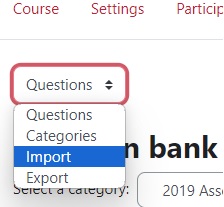 Question dropdown list with "Import" option