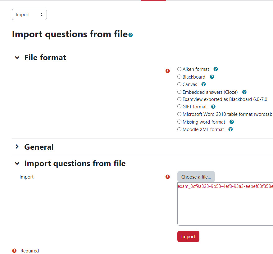 Import Testbank page