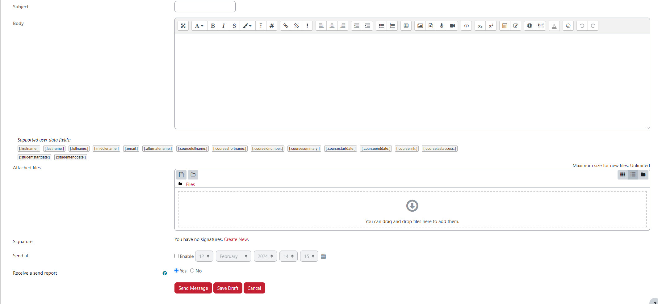 The Subject and Body fields for QuickMail