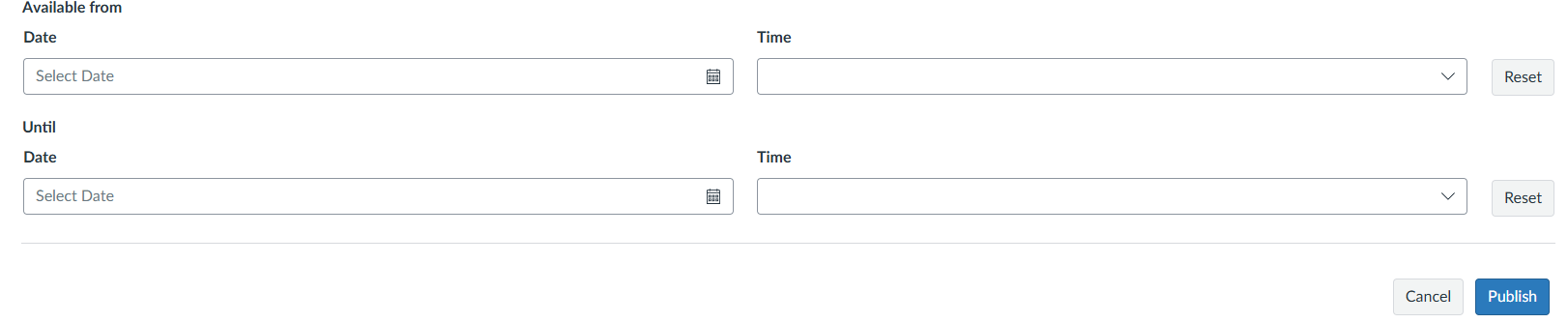 Date and time text boxes for scheduling an announcement.