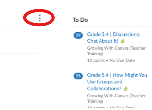 Three-dots with a red circle in the dashboard of Canvas.