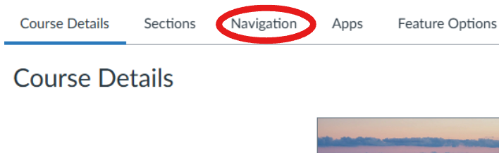 Settings menu with 'navigation' in a circle.