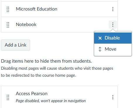 In the navigation menu, in the three-dot menu with the button 'disabled' highlighted.