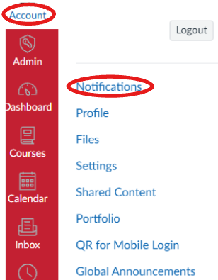 Account menu with notification in a circle.