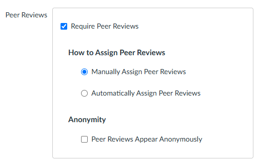 Peer Reviews checkbox with manually assign checked.