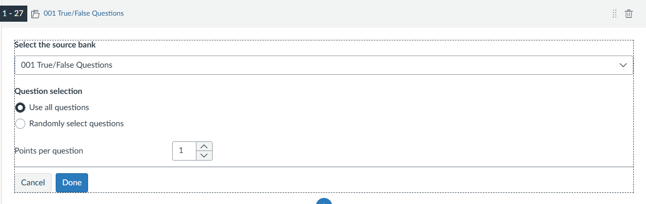 Item bank questions settings.