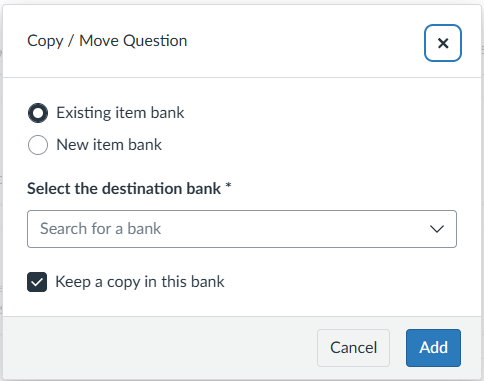 Copy or move a question setting box with existing box selected.