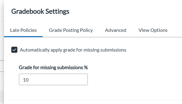 Gradebook settings showing the missing policy.