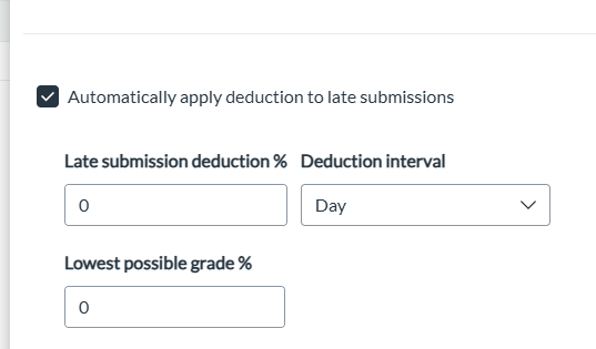 Gradebook setting showing late submission policy.