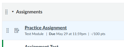 Practice Assignment highlighted.