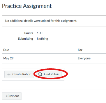 Find Rubric button with a circle around it.
