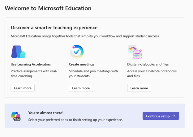 Microsoft education setup popup.