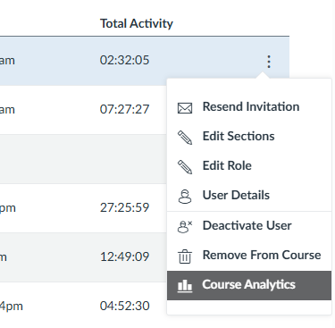 A drop down menu, with options for a student.